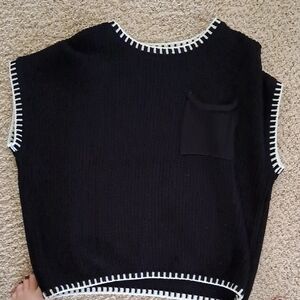 Black Knit Sleeveless Top with White Trim